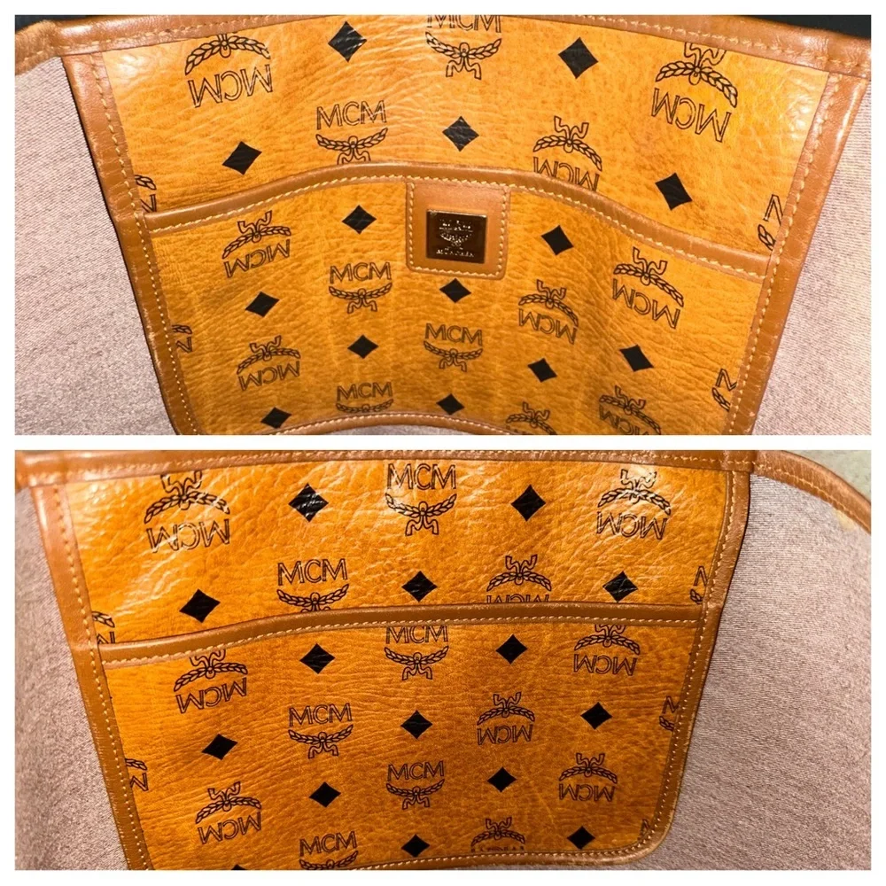 💙 MCM Anya Visetos Cognac and Orange Croc Leather Tote Shoulder Bag - Authentic
